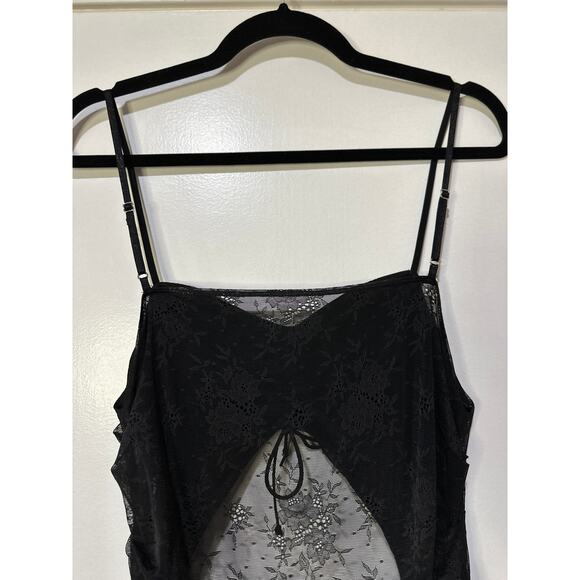 For Love & Lemons Poison Ruched Black Dress Size 1X NWT Stretch Jacquard Lace - Picture 12 of 15